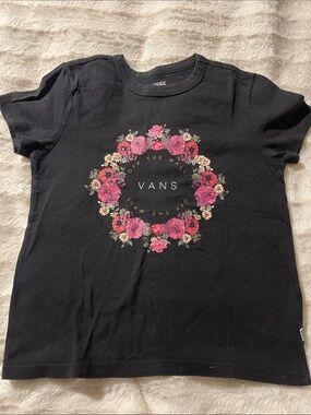 Vans Black Tee with Pink Floral Wreath